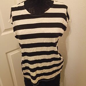 Green Envelope Black and White Striped Tee